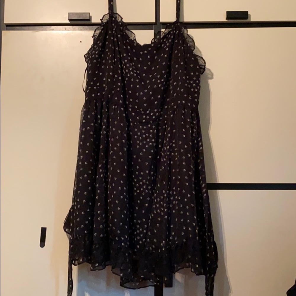 Black Skull Print Frilly Dress